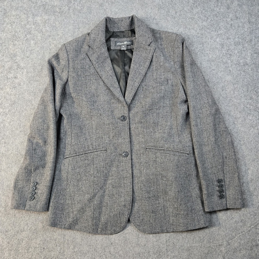 Eddie Bauer Blazer Womens 12 Gray WR Classic Wool Blend Coat 2 Button Preppy